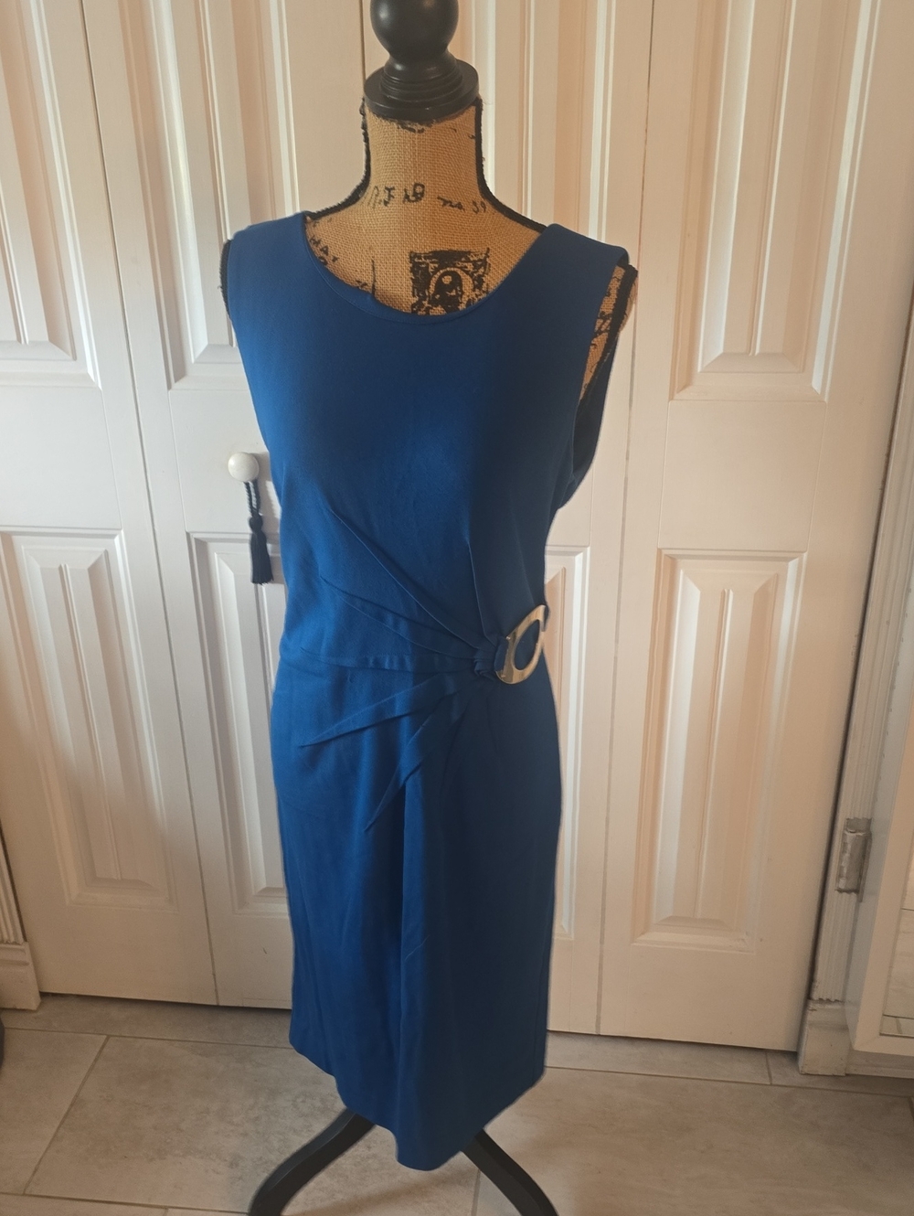 Alfani Sleeveless Royal Blue Sheath Dress with Side Buckle Detail